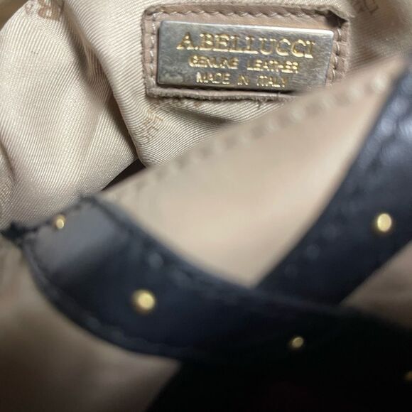 A. Bellucci leather Khaki Satchel with patch work accents, gay, burgundy &black. - Picture 8 of 13